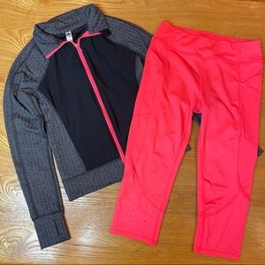Girls size 10 athletic set coral and black